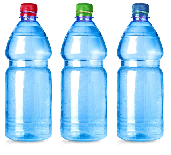 Three Water Bottles Isolated White Clipping Path — Stok fotoğraf