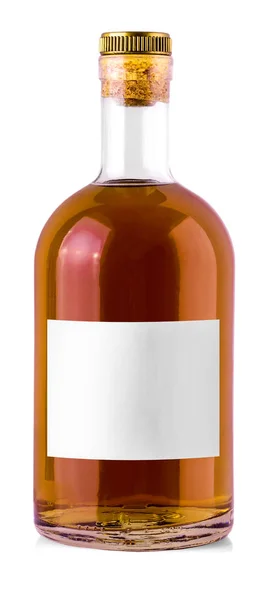 Den Fullständiga Whiskey Cognac Brandy Flaska Isolerad Vit Bakgrund Med — Stockfoto