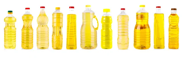 Set Bottles Sunflower Oil Isolated White Background — Stock Photo, Image