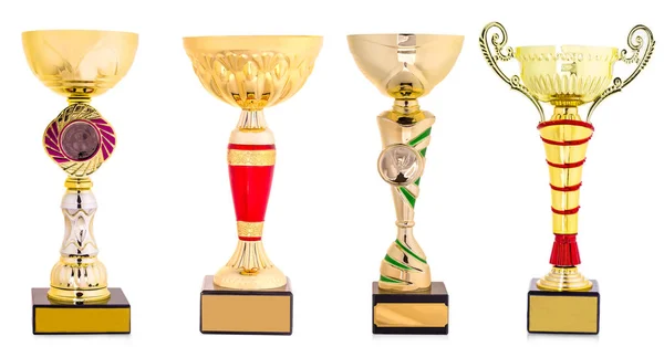 Gouden trofee geïsoleerd op witte achtergrond. — Stockfoto