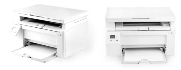 Impresora blanca moderna aislada en blanco — Foto de Stock