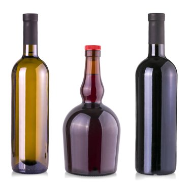 şarap şişeleri beyaz arka plan üzerinde izole kümesi.