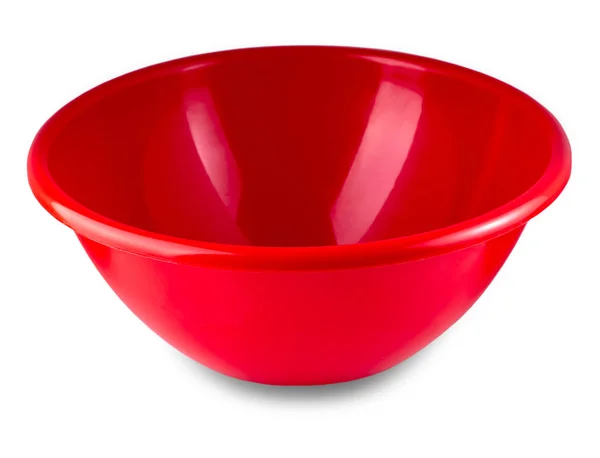 Червона пластикова миска ізольована на білому фоні — стокове фото