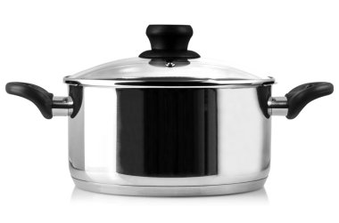 Kapaksız Paslanmaz çelik tencere. Beyaz backgro üzerinde izole