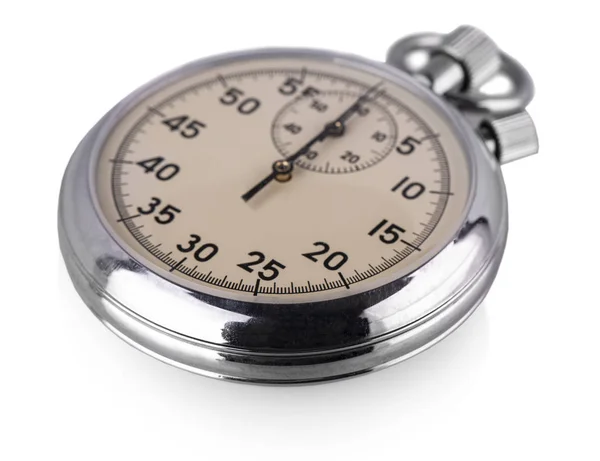 Le vieux chronomètre isolé sur le concept d'entreprise blanche — Photo