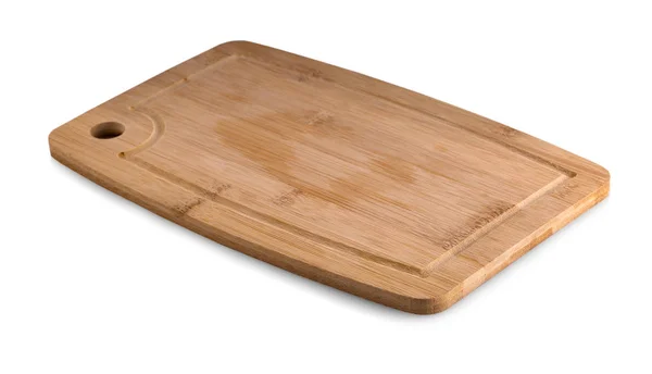La tabla de cortar de madera hecha a mano aislada en baclground blanco —  Fotos de Stock
