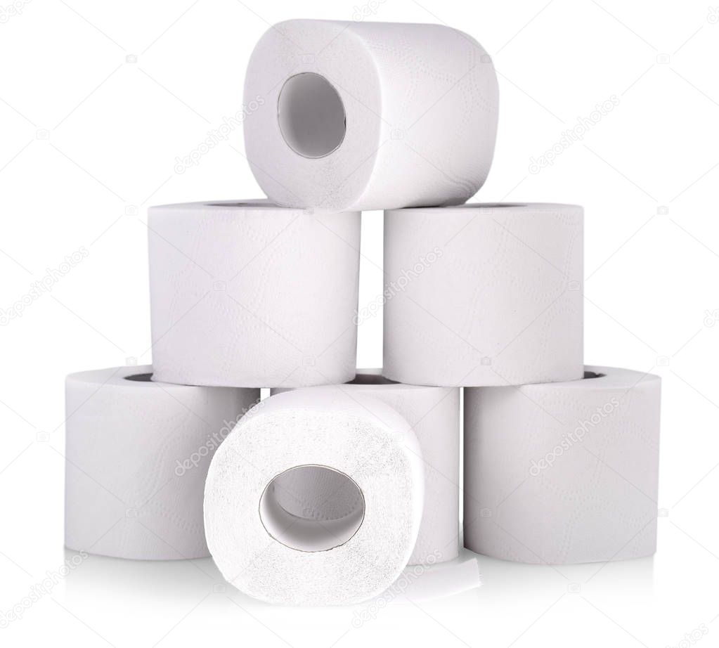 The Roll of toilet paper or tissue isolated on white