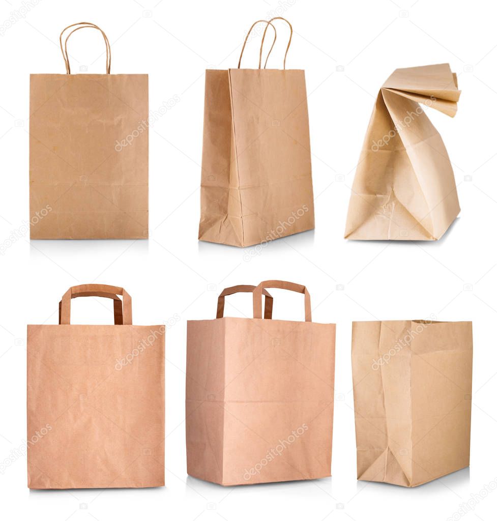 The paper shopping bag isolated on white background