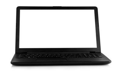 Boş beyaz ekranlı Dizüstü Bilgisayar. Beyaz arka planda yalıtılmış