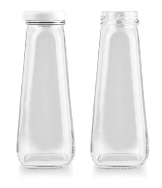 Klippin ile beyaz arka planda izole boş cam şişe