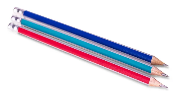 Le tre matite con gomma isolata su sfondo bianco — Foto Stock