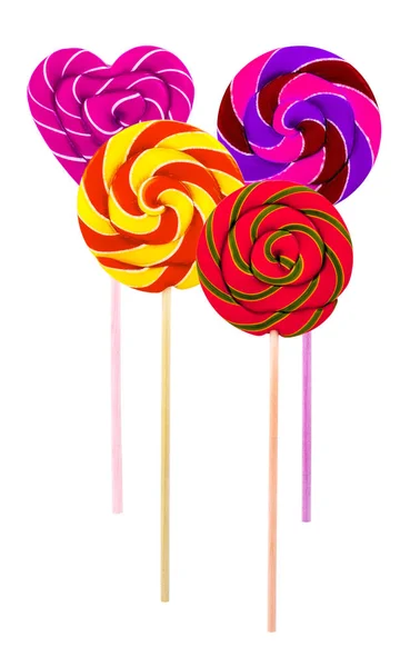 The close up of colorful, handmade swirl lollipop isolated on wh — Stock Photo, Image