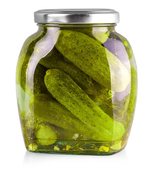 The jar of canned cucumbers isolated on white background — Stock Photo, Image