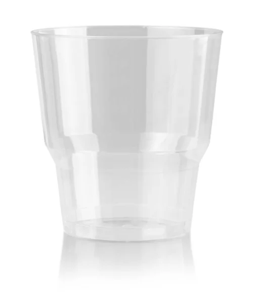 O copo de plástico vidro descartável isolado no fundo branco — Fotografia de Stock