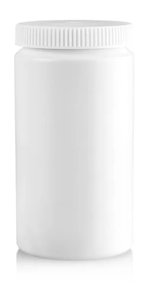 La botella de plástico blanco en blanco aislado sobre fondo blanco con —  Fotos de Stock