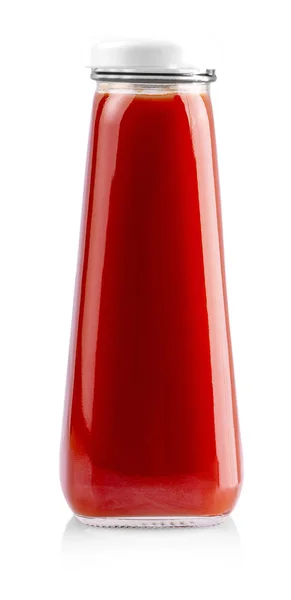 La botella De cristal del jugo de tomate aislado sobre blanco — Foto de Stock