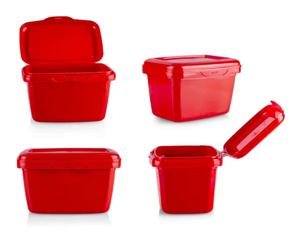 De plastic rode doos op een witte achtergrond — Stockfoto