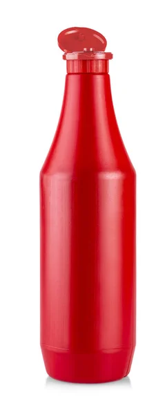 De geopende plastic fles ketchup saus geïsoleerd op witte BAC — Stockfoto