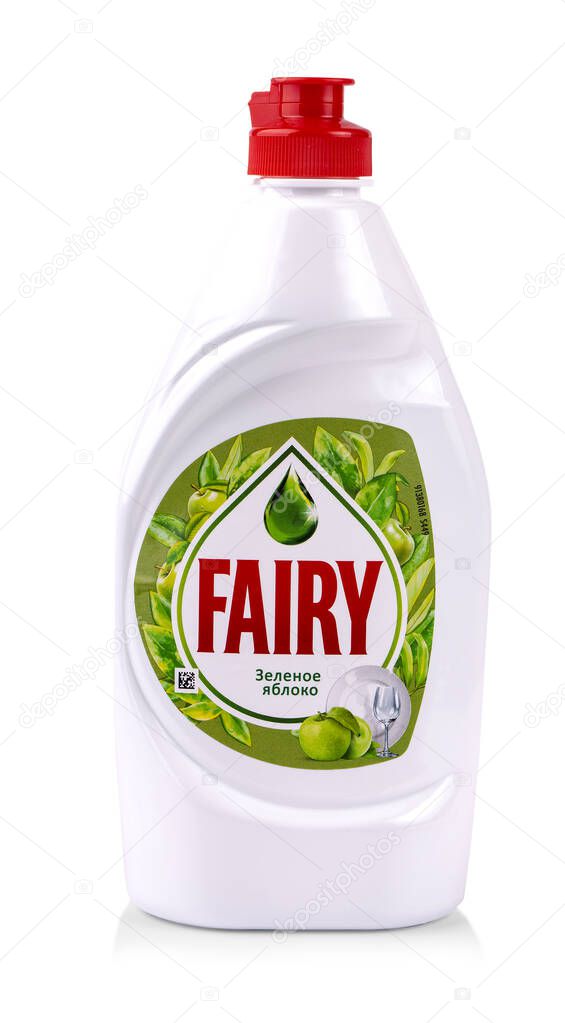 Kamchatka, Russia - Oct 01, 2019: Fairy dish washing liquid. Fairy is a brand of washing-up liquid produced by Procter and Gamble.