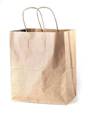 Beyaz arkaplanda boş kağıt torba 