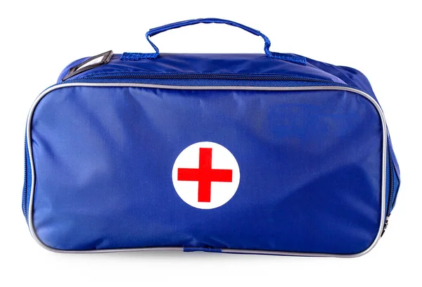 Bolsa Médica Azul Con Cruz Roja Aislada Blanco — Foto de Stock