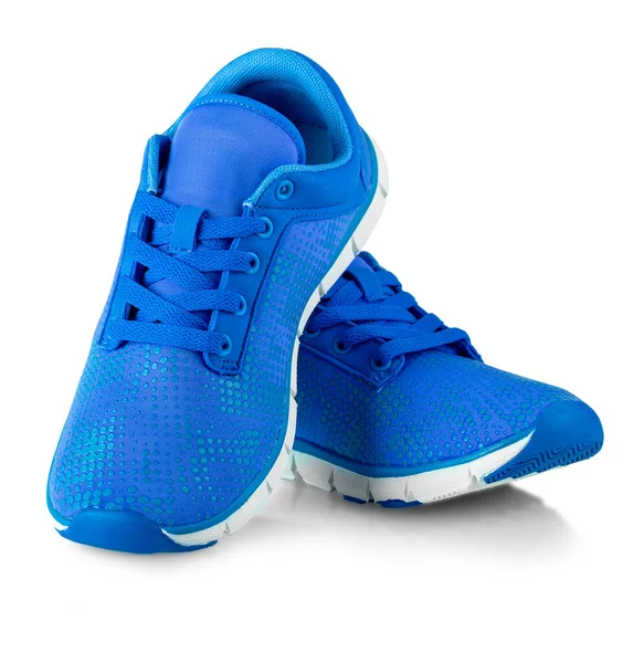 Pair Blue Fashions Women Sneakers Isolated White — Stock Photo, Image