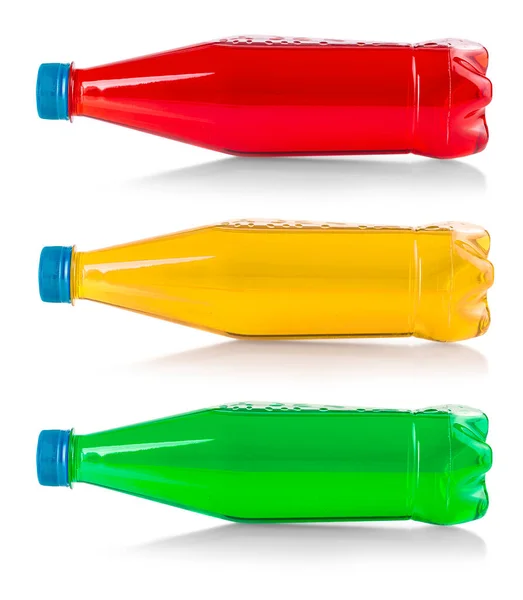 Пластикова Пляшка Кольоровим Лимонадом Ізольована Білому Тлі — стокове фото