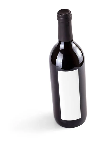 Garrafas Vinho Tinto Com Uma Etiqueta Papel Branco Isolado Branco — Fotografia de Stock