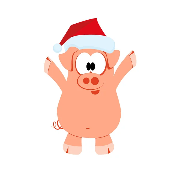 Frohes Neues Jahr Schwein Mit Weihnachtsmann Rote Mütze — Stockvektor