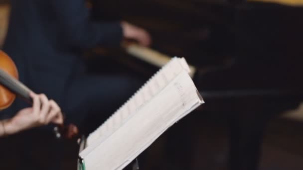 Jouer Piano Violon Musicien Professionnel Pianiste Mains Sur Les Touches — Video