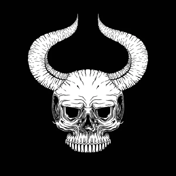 Crâne Corne Visage Illustration Vecteur Mysticisme Tatouage Fait Main Imprimé — Image vectorielle