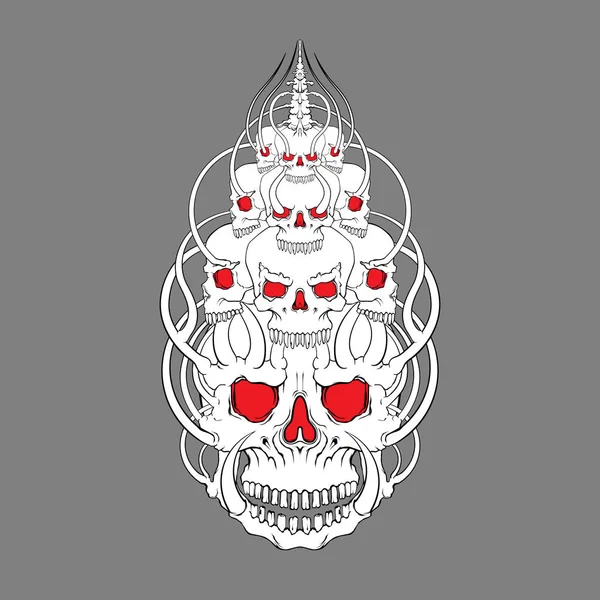 Cráneo Cara Ilustración Vector Misticismo Tatuaje Hecho Mano Estampado Camisa — Vector de stock