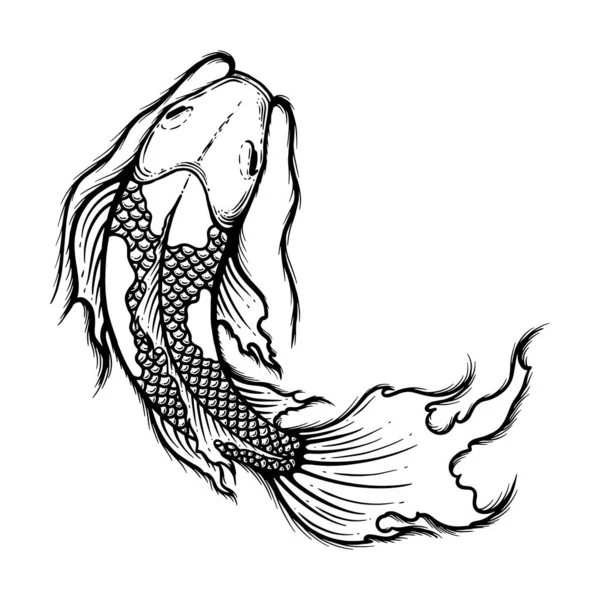Hand Drawn Περίγραμμα Koi Ψάρια Διάνυσμα Εικονογράφηση Τατουάζ Σχεδιασμό Στυλ — Διανυσματικό Αρχείο