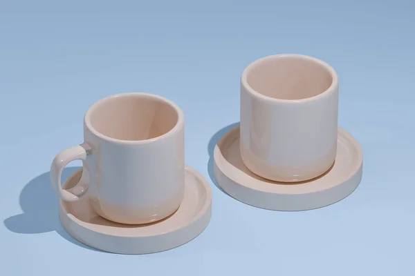 3Dレンダリングコーヒーマグカップ茶またはセラミックカップホットドリンクカップブランクラベルモックアップのための孤立した背景と — ストック写真
