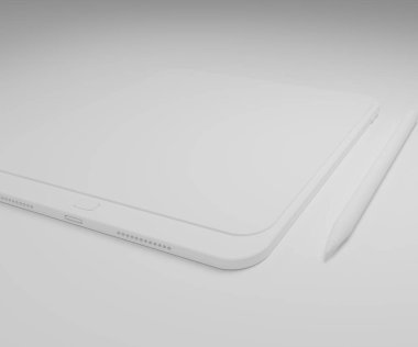 3d beyaz Tablet bilgisayarını boş siyah beyaz ekran ile izole et. Beyaz cihaz PC. Boş ekranlı ped. modelleme ürünü.