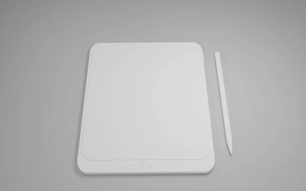 Renderizar Computador Tablet Branco Com Tela Branco Preto Branco Isolado — Fotografia de Stock