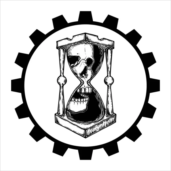 Decorative Antique Death Hourglass Illustration Skull Hand Drawn Tarot Card — Stock Vector