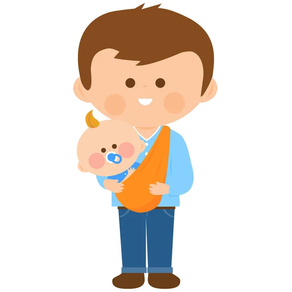 Vector Ilustración Padre Llevando Bebé Cabestrillo Bebé — Vector de stock