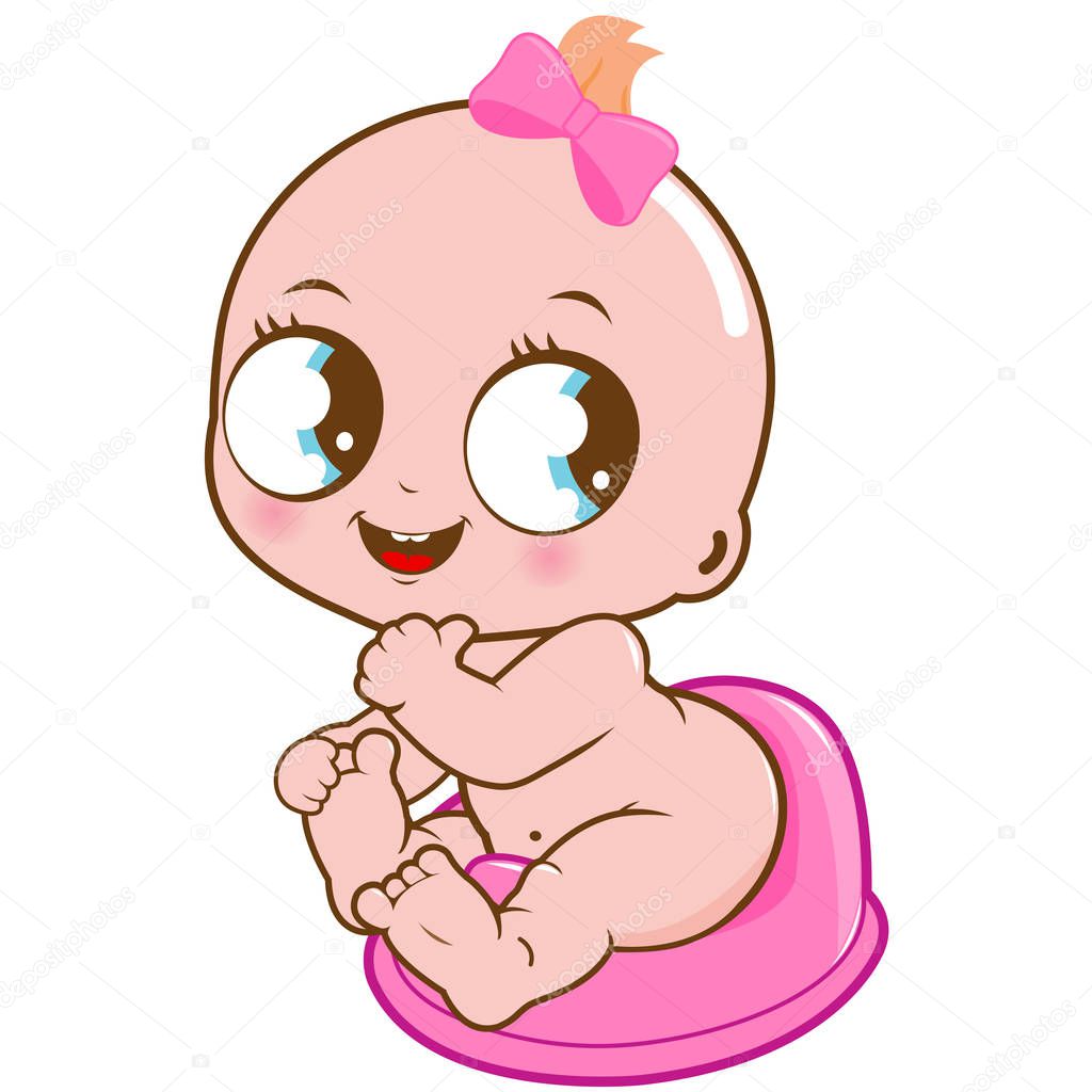 Vector illustration of a cute baby girl using the potty
