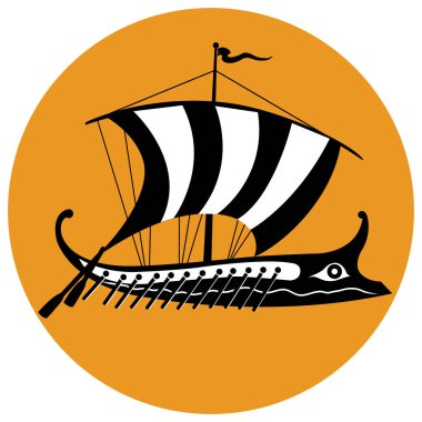 Greek ancient trireme ship. Vector illustration clipart