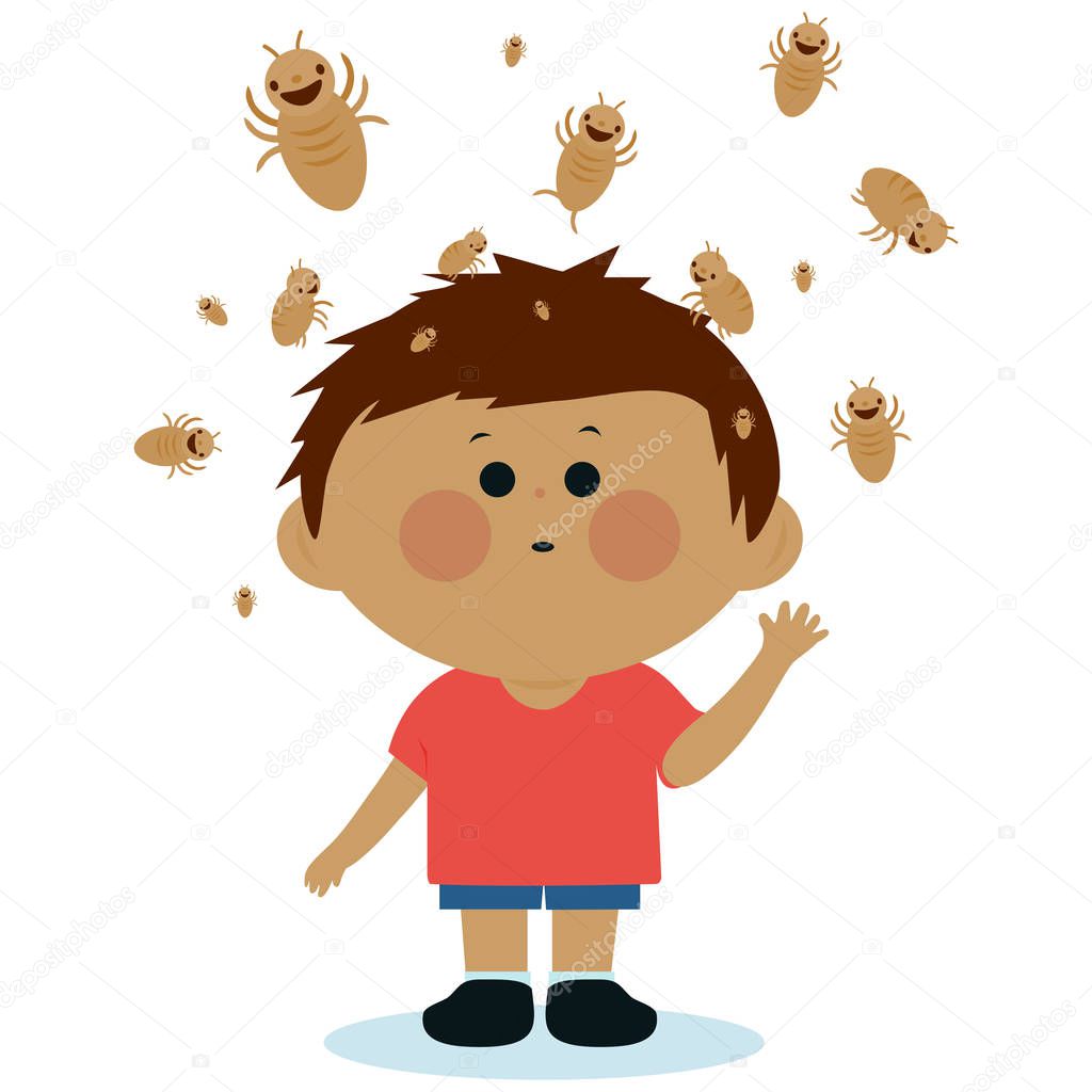 Vector Illustration of a boy with lice on his head.