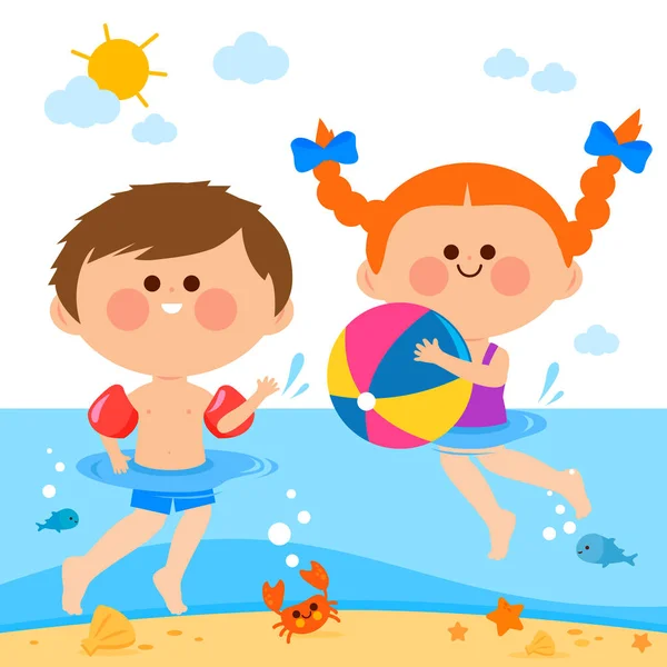 Úszhat Tengerben Gyermekek — Stock Vector