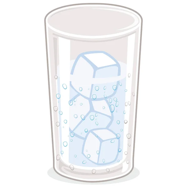 Ilustración Vectorial Vaso Agua Fría Con Cubitos Hielo — Vector de stock