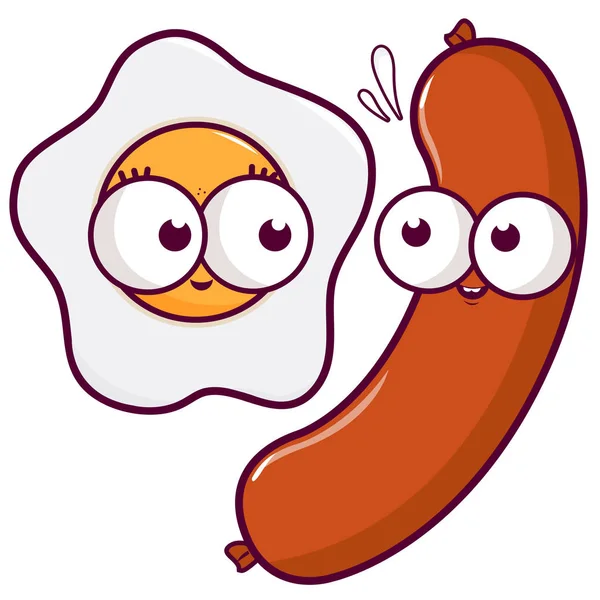 Illustrazione Vettoriale Uovo Personaggio Dei Cartoni Animati Salsicce — Vettoriale Stock