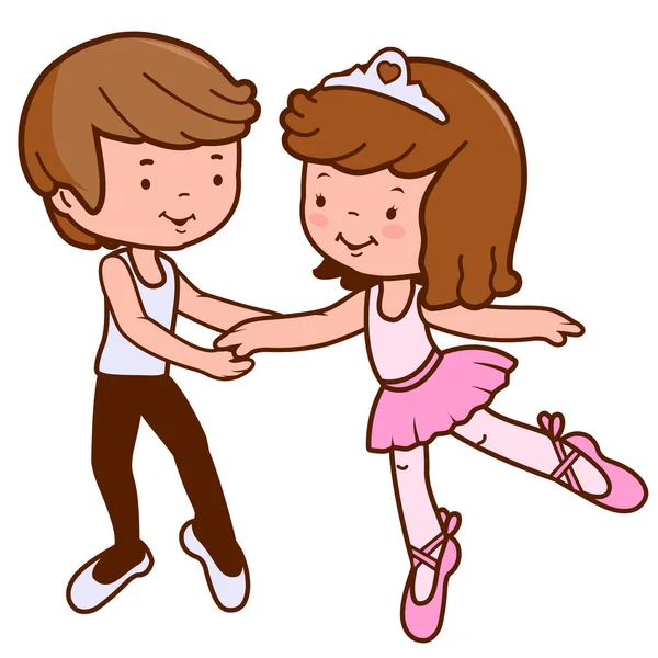 Векторная Иллюстрация Двух Милых Танцовщиц Балерины Мальчик Девочка Танцуют Вместе — стоковый вектор