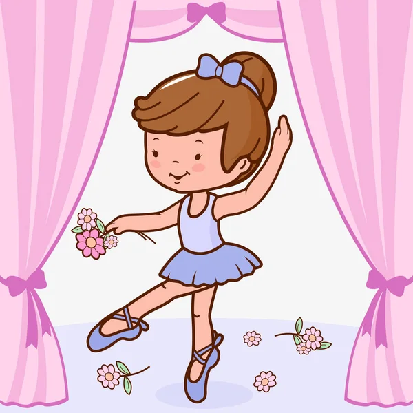 Illustration Vectorielle Une Jolie Danseuse Ballerine Dansant Sur Scène Tenant — Image vectorielle