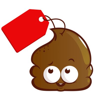 Funny public restroom signage. Cartoon poop character with a price tag. Toilet shit sign. Vector illustration
