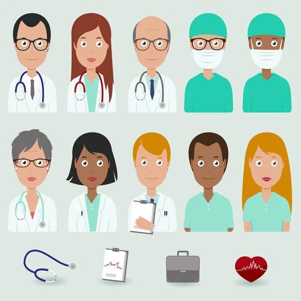 Векторні Ілюстрації Набір Різноманітної Групи Чоловіків Жінок Медичних Працівників — стоковий вектор