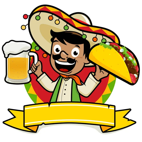 Mexicain Tenant Une Bière Froide Taco — Image vectorielle