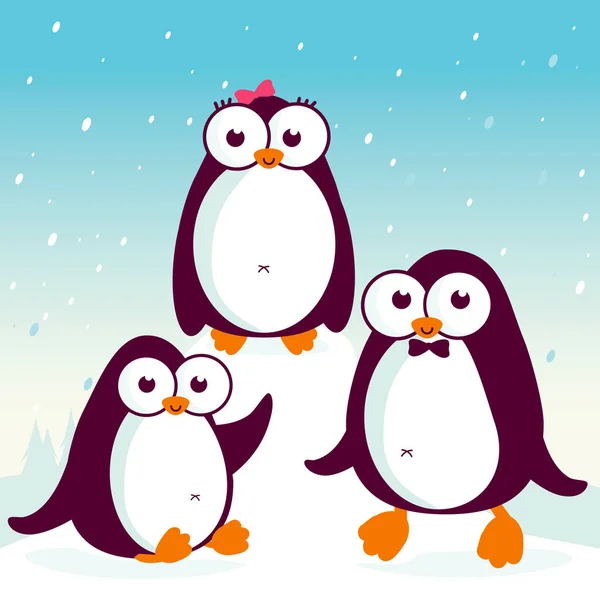 Vektor Illustration Einer Schönen Schneelandschaft Mit Glücklichen Pinguinen Auf Eis — Stockvektor